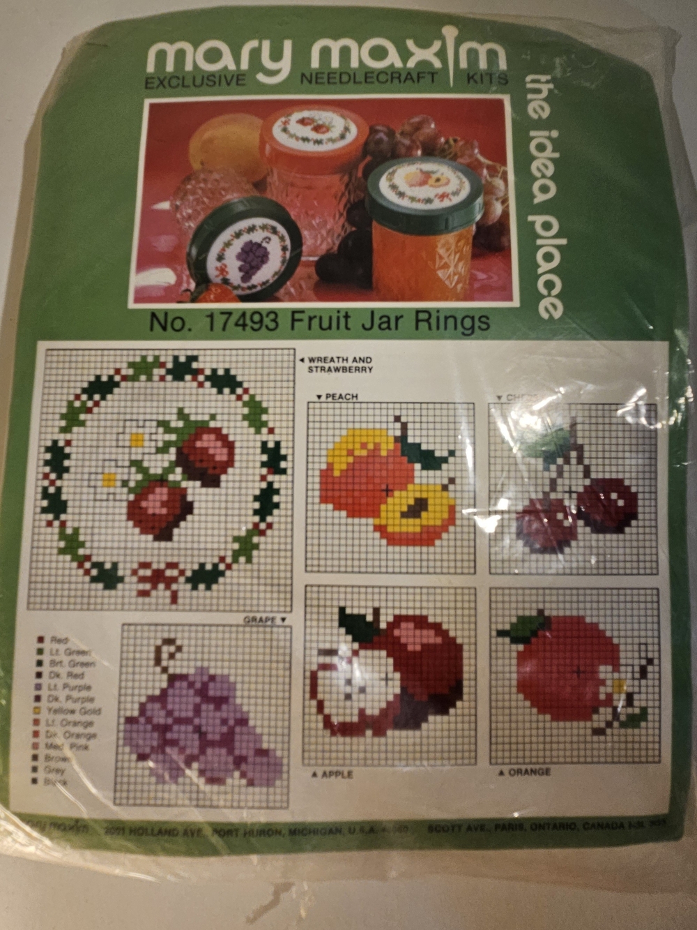 Vintage Mary Maxim Canning Jam Jar Lid Needlecraft Kit Fruit Cross Stitch